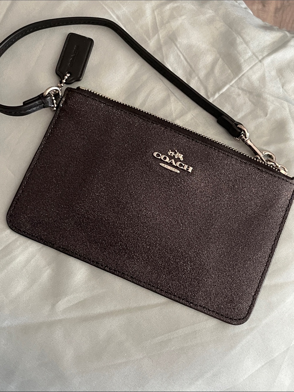 Coach Black Leather Crossbody Wristlet with Silver Tone Hardware